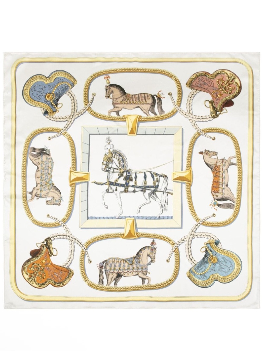 NEW Carolina Lemke Neutral Mulberry Silk Scarf Equestrian Horse Motif Western